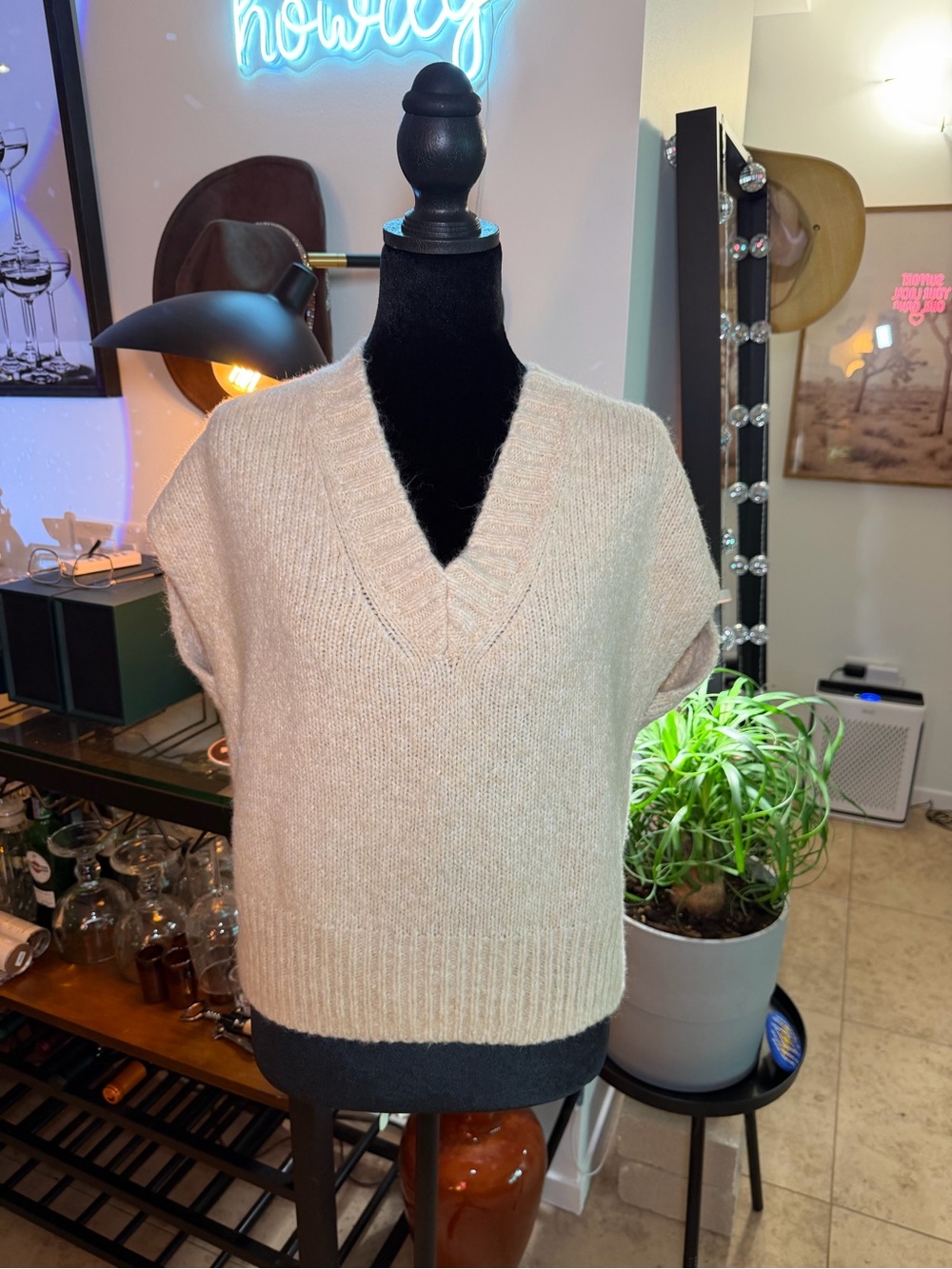 Madewell Cream Knit V-Neck Short Sleeve Sweater Vest